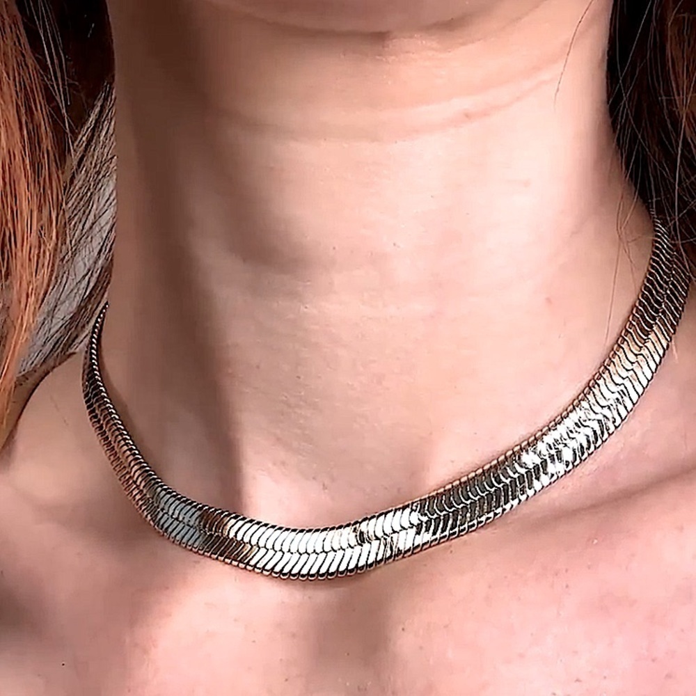 Sterling Silver 10mm Herringbone Necklace, Flat, Snake Unisex